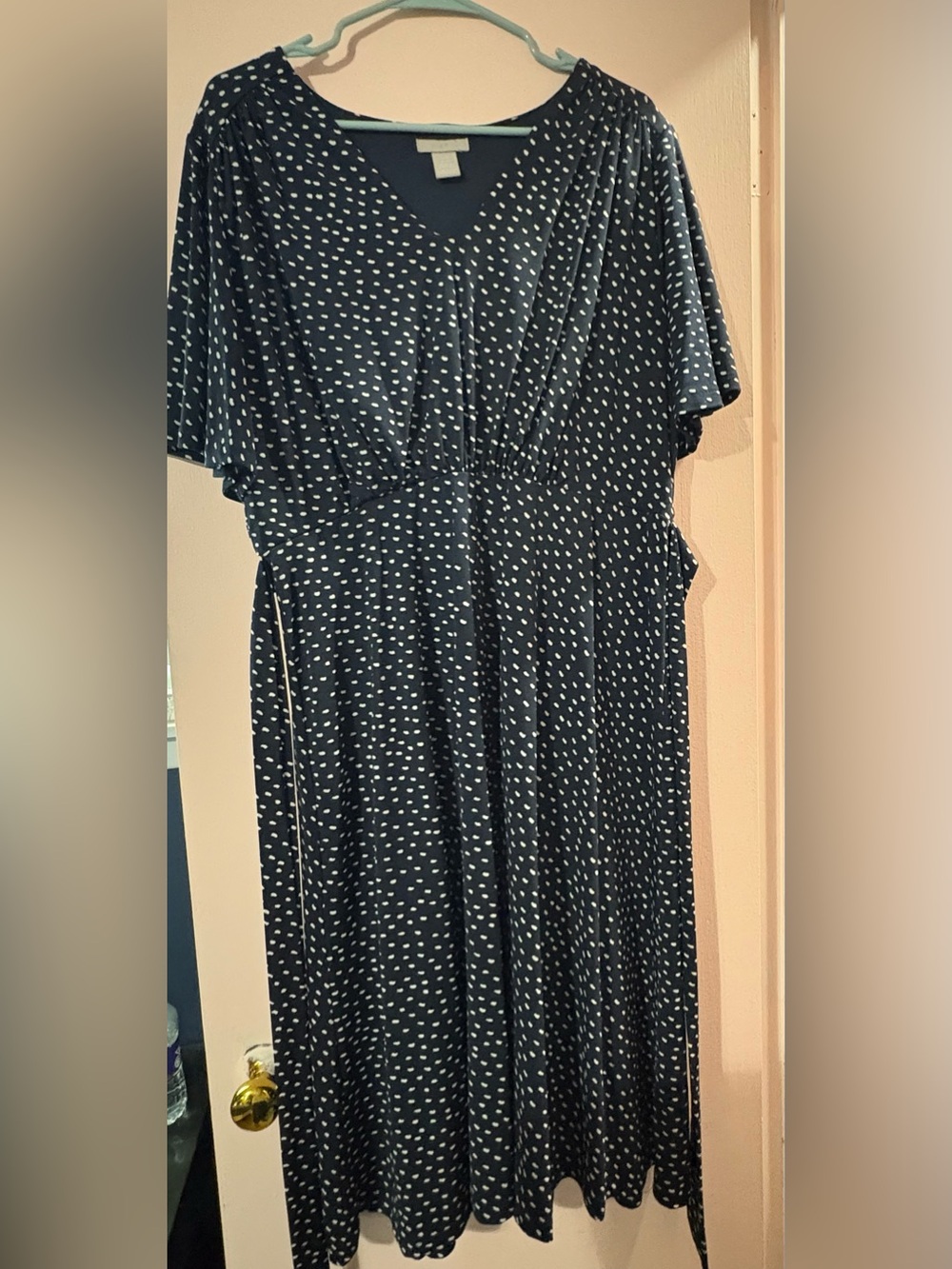 H&M Navy Blue Polka Dot V-Neck Maxi Dress